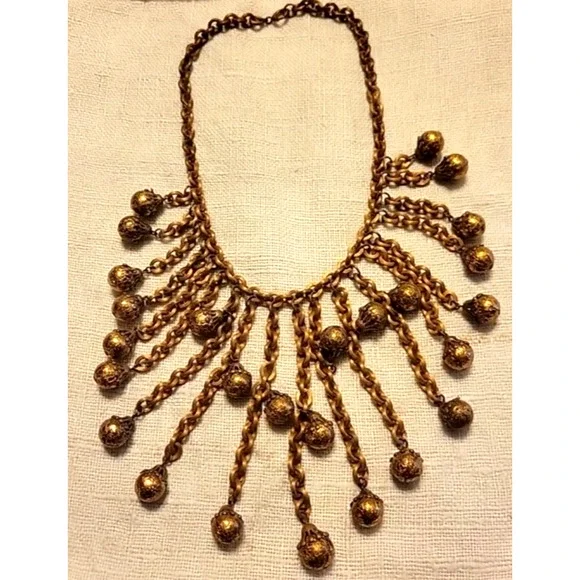 Unsigned Miriam Haskell Heavy Gold Chain Filigree Ball Dangle Tassel Jewelry